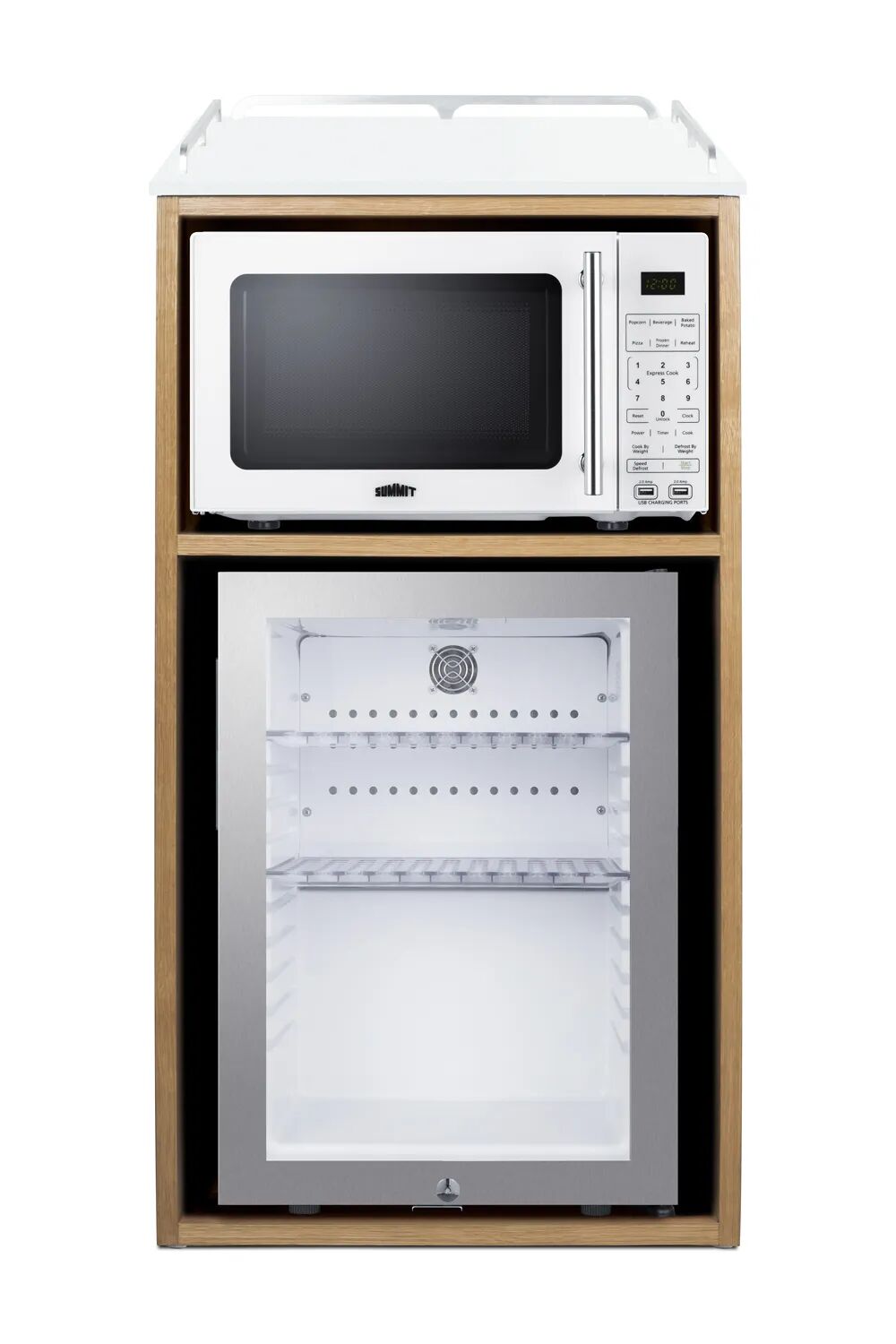 Summit QCSMW1OAKW 21" Wide Coffee Station With Minibar & Microwave