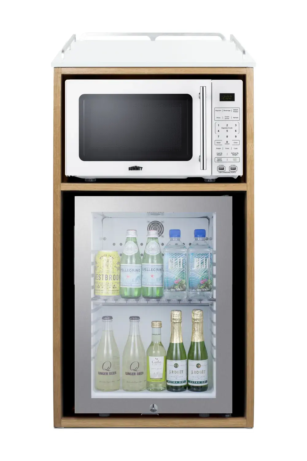 Summit QCSMW1OAKW 21" Wide Coffee Station With Minibar & Microwave